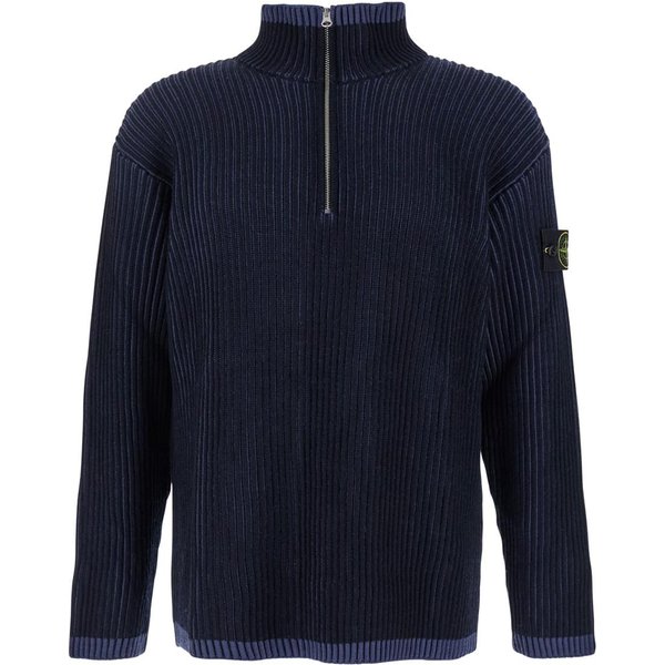 Stone Island GłAdki Sweter MęSki Z Wysokim Dekoltem I PółZamkiem DłUgim RęKawem Niebieski 8115516C1-V0020 M-image