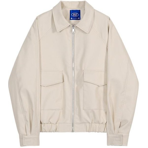 Chaqueta De Cuero Para Hombre Estilo Coreano Moderna Holgada Chaqueta De Motociclista Chaqueta Bomber De Cuero Abrigo De OtoñO 2XL Beige-image