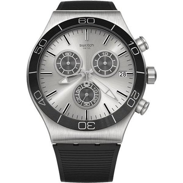 Zegarek MęSki Swatch Irony Series Kwarcowy Z Datownikiem Chronograf Srebrny YVS486 Silver Dial Gray-image