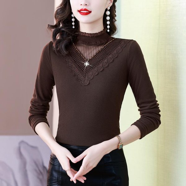 Camiseta BáSica De Cuello Alto Para Mujer, Nueva De Invierno, Felpa Gruesa, Top Moderno, Jersey, Camiseta De Manga Larga 4XL White-image