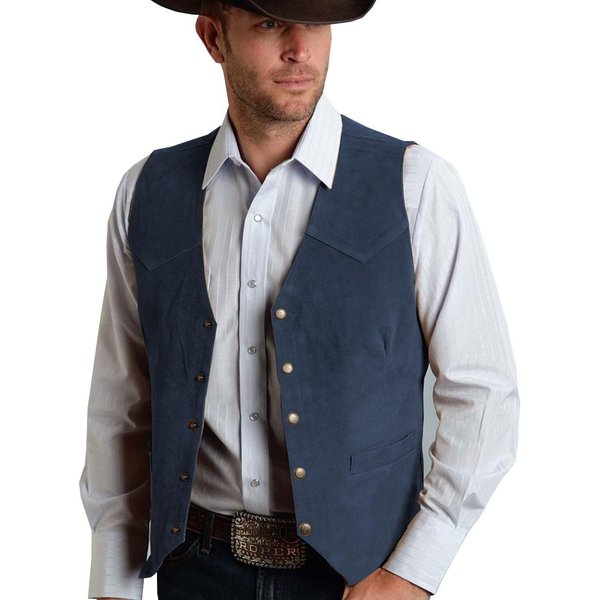 MęSka Zamszowa Kamizelka JednorzęDowa Slim Fit Casualowa Kamizelka DżInsowa Western 5 GuzikóW Modna Klasyczna Odzież Xxxl Kolor Granatowy-image
