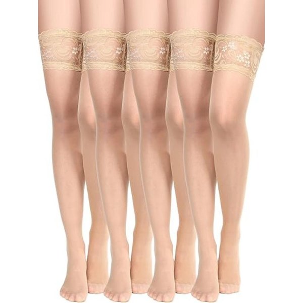 4 Pares Medias Altas Hasta El Muslo Medias De Encaje Medias Lenceras Sedosas Transparentes Para Mujer 1XL-image