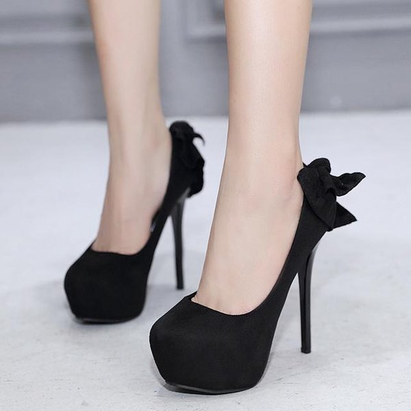 Zapatos De TacóN Alto De 13,5 Cm Y Plataforma De 4 Cm Con Lazo De Ante Para Mujer, Tacones De Aguja Extremos, Estilo Discoteca, Suela Roja, Para Pasarela. 39 Negro-image