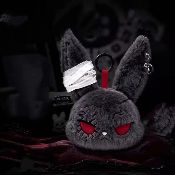Pluszowy Ciemny KróLik Pluszowa Lalka Haftowany KróLik W Stylu Gotyckim Breloczek Do Torebki Uroczy Design Przyjazny Dla SkóRy Pluszowy Breloczek Do Kluczy Do Codziennego UżYtku Black-image