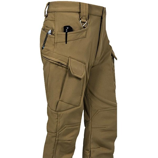 MęSkie Spodnie Zimowe Wodoodporne Z Podszewką Polarową Snowboardowe Softshellowe Taktyczne Z Wieloma Kieszeniami Spodnie Robocze Outdoor XXL Brown-image