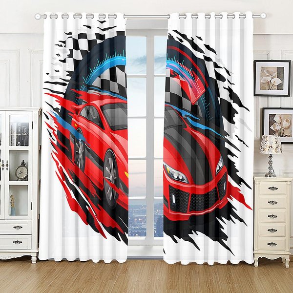 ZasłOny 3D Cool Car Sports Car 2 Panele Ulubiony SamochóD Sportowy Dzieci ZasłOny PokóJ ChłOpca Sypialnia Salon Balkon Element Dekoracyjny 60W60H(CM)X2&HOOK-image