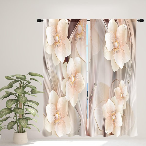 Cortinas De Lujo Con DiseñO De Mariposas Doradas Y Flores De Diorama Para Ventana, Para Dormitorio Infantil, Sala De Estar, BañO, Cocina, Puerta, Recibidor, DecoracióN Del Hogar W50 X H130(Cm)X2&Grommet Top-image