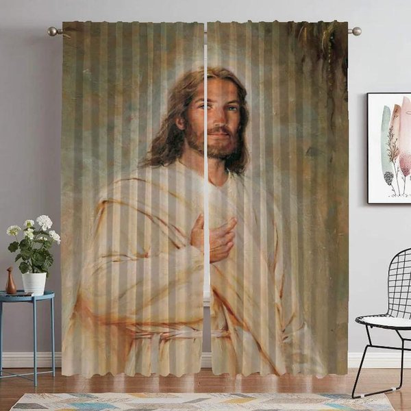 Cortinas De Cocina Con DiseñO De JesúS Para CáMara, Cortinas Opacas Para Sala De Estar, 2 Piezas, Divisorias, DecoracióN De Halloween, Elegantes Cortinas W60Xh90Cmx2Pcs-Cl-image