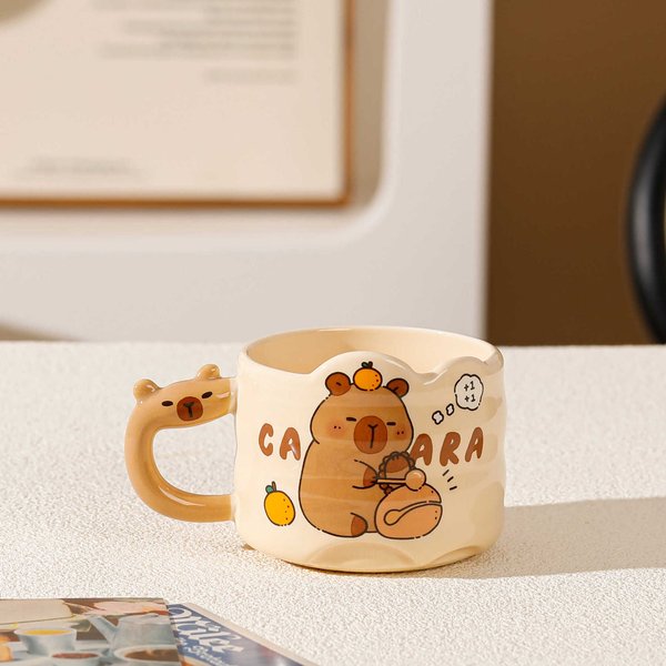 Taza De CeráMica Linda De Maestro Budista Kapibala Taza Individual Linda Creativa Capibara Taza De Estudiante Taza De Regalo De CumpleañOs 300ML Brown-image
