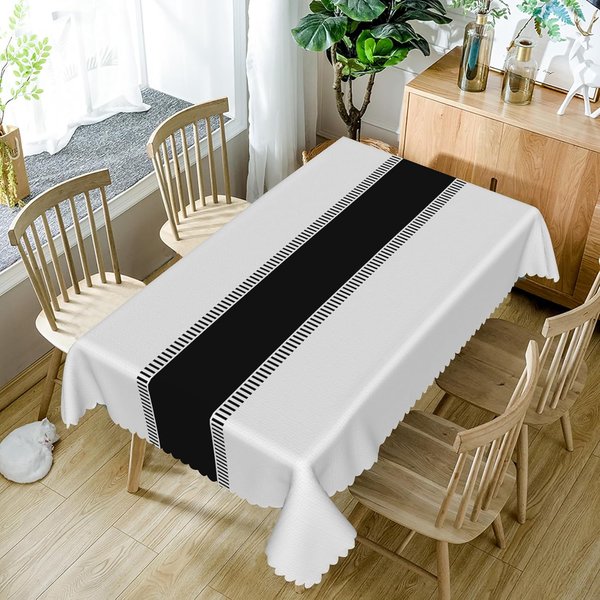 ProstokąTny Obrus W Czarno-BiałE Paski Wodoodporny Dekoracja StołU Zmywalny Obrus Kuchenny/Jadalniany Dekoracja Na Imprezę śWiąTeczną 100X160Cm-image