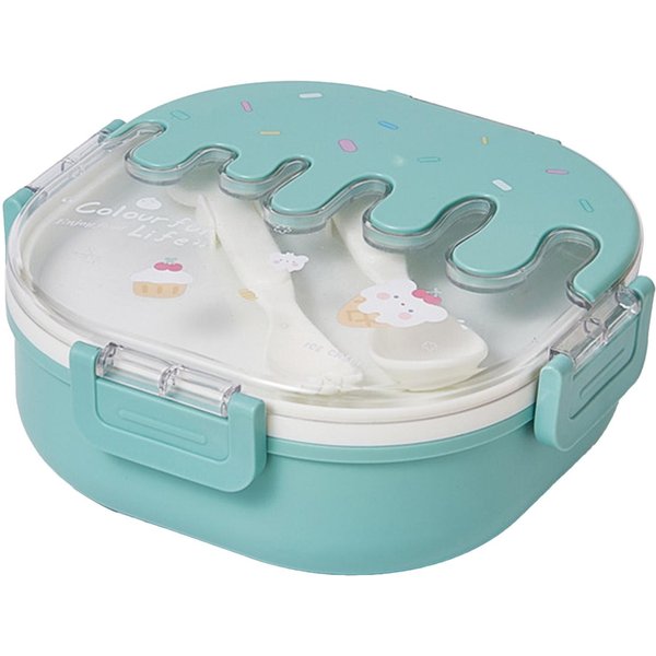 Fiambrera Bento Para NiñOs Adultos 3 Compartimentos PláStico Contenedores Lindos Para Almuerzo/Snack Con Green-image