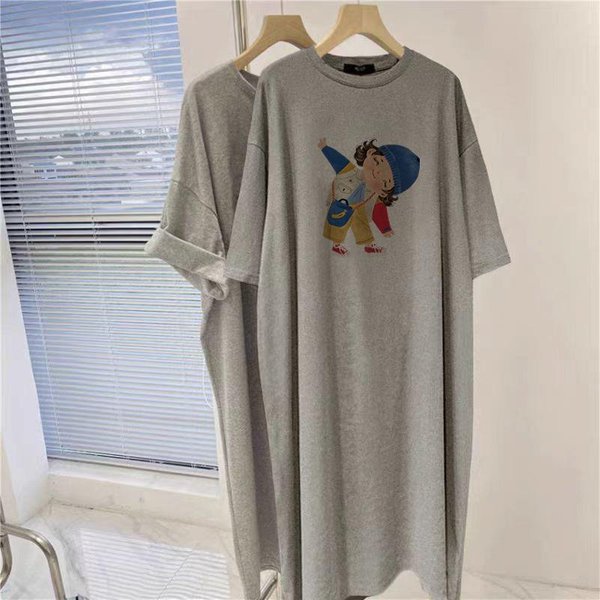 Vestido Camiseta De AlgodóN Puro De Manga Corta Para Mujer De Talla Grande, Top De Verano, Para Cubrir La Barriga, ReduccióN De Edad Y Vestido Delgado Hasta La Rodilla 4XL Gray-image