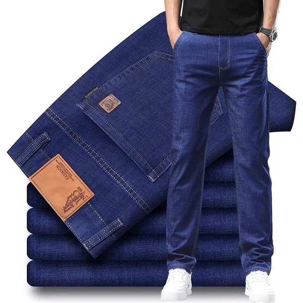 Modne MęSkie Elastyczne LuźNe Proste Jeansy Casual Elastyczne Slim Fit Spodnie Denim MęSkie Spodnie Biznesowe DużY Rozmiar 28 40 40 Blue-image