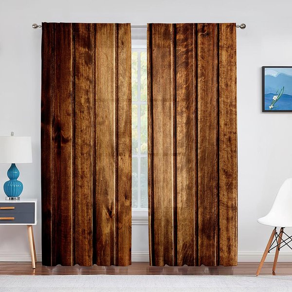 Cortina Impresa De Puerta De Madera De 2 Paneles Cortina Semioscura Para Dormitorio Sala De Estar Ventana De Piso A Techo Bolsillo Para Barra DecoracióN Del Hogar 100W130H(Cm)40X51In&Rod Pocket-image