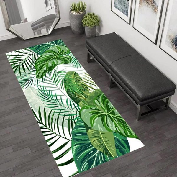 Ombre TęCzowy Dywanik Biegacz Liść Palmy Boho WystróJ Domu Tropikalne LiśCie AntypośLizgowy Dywanik PodłOgowy Do Przedpokoju Sypialni Kuchni 40X120Cm Felt-image