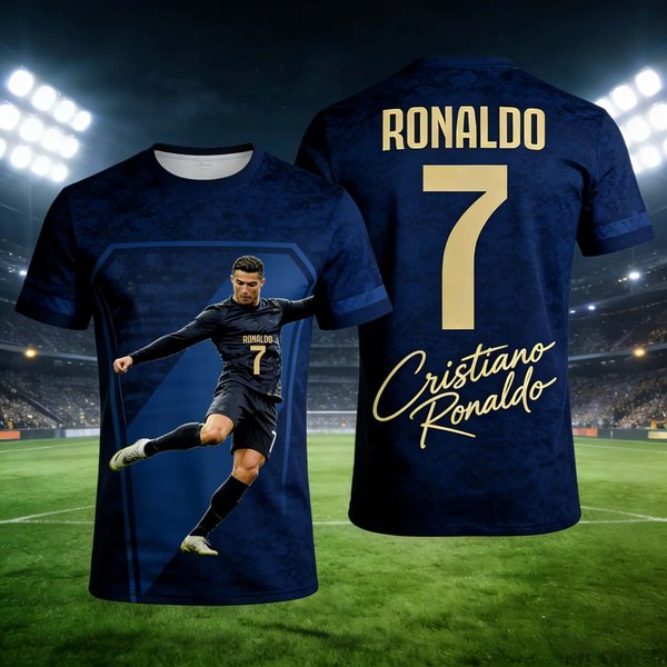 Nuevo Estilo De Verano #Ronaldo Nº 7 #Firmado BalóN De FúTbol 3D Entrenamiento Corte Holgado Secado RáPido Camiseta Para NiñOs 140 Black-image