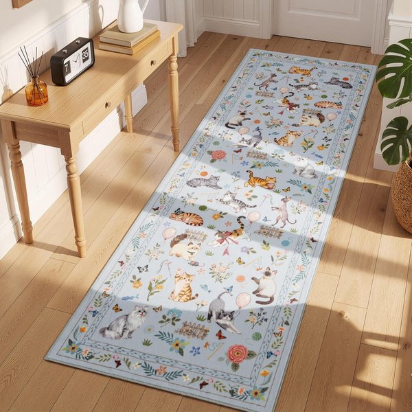 Vintage Ciemnozielony Botaniczny Kot Dywanik Biegacz Kwiaty ŁąKi Drukowany Mata PodłOgowa Artystyczny AntypośLizgowy DłUgi Dywan Do Przedpokoju Przy ŁóżKu 50X150Cm-Felt-image