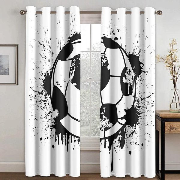 2 Paneles De Grafiti, FúTbol, Deportes, EnvíO Gratuito, Cortinas Para Ventanas Para Sala De Estar, Dormitorio Infantil, BañO, Cocina, DecoracióN Del Hogar W60H60(Cm)X2Pcs&Hook-image