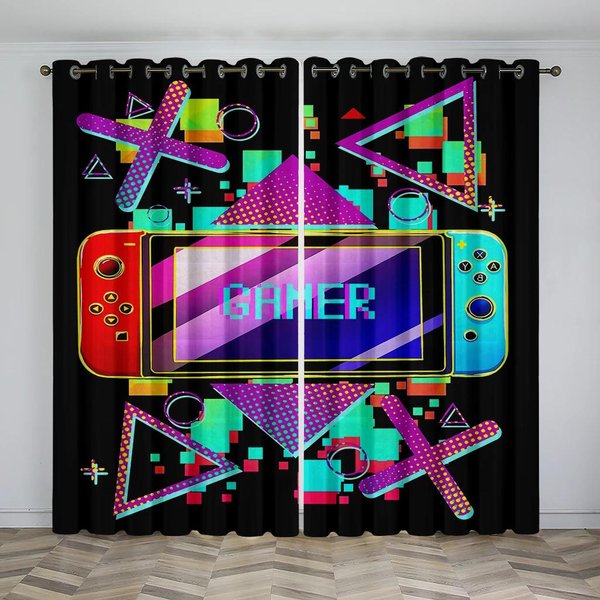 Zabawny Fajny Gamepad Kontroler Gier Gamer ChłOpak ZasłOny Okienne ŻAluzje Do Salonu Pokoju DziecięCego Dekoracja Domu Drzwi 2 Sztuki Biuro W55 X H120Cm X 2&Grommet Top Red-image