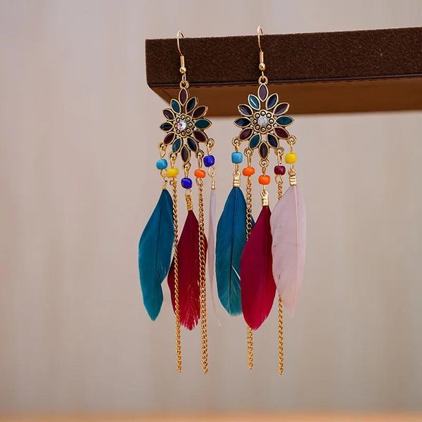 Kolczyki PióRa Boho Etniczne Kolorowe Dla Kobiet Bohema ŁAńCuszek FręDzle WisząCe Kolczyki Dla DziewcząT Elegancka BiżUteria Imprezowa Brown-image