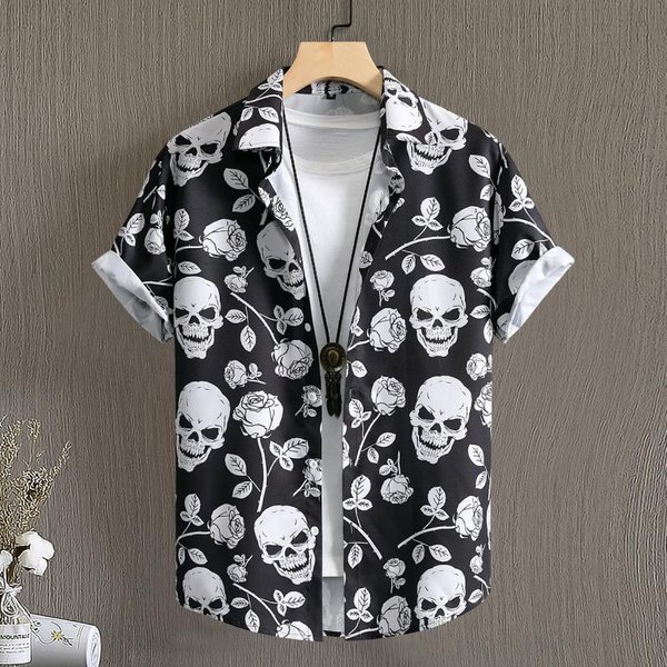 Camisa Casual De Verano Para Hombre Con Estampado Floral Hawaiano De Manga Corta Estampado De Flores Vintage Ropa De Moda Playa Harajuku 3XL Black-image
