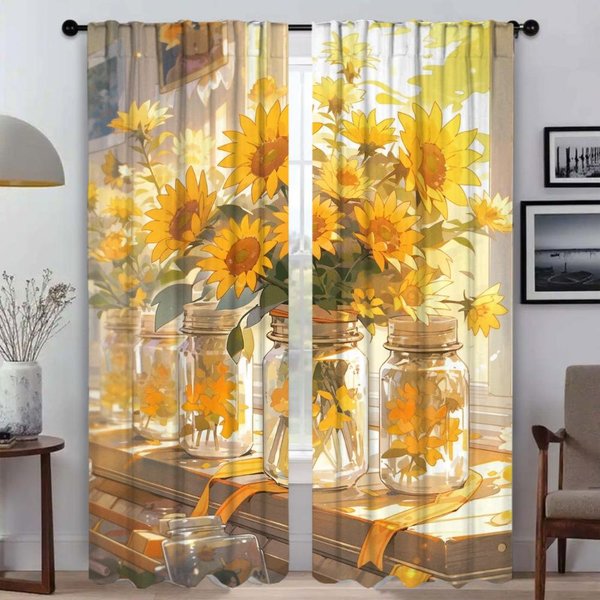 Cortinas De Girasol Cortina Opaca Para HabitacióN Infantil Para HabitacióN 2 Paneles DecoracióN De Halloween Tul Para Dormitorio Estores ParticióN Sala De Estar W50Xh70Cmx2Pcs-Cl-image