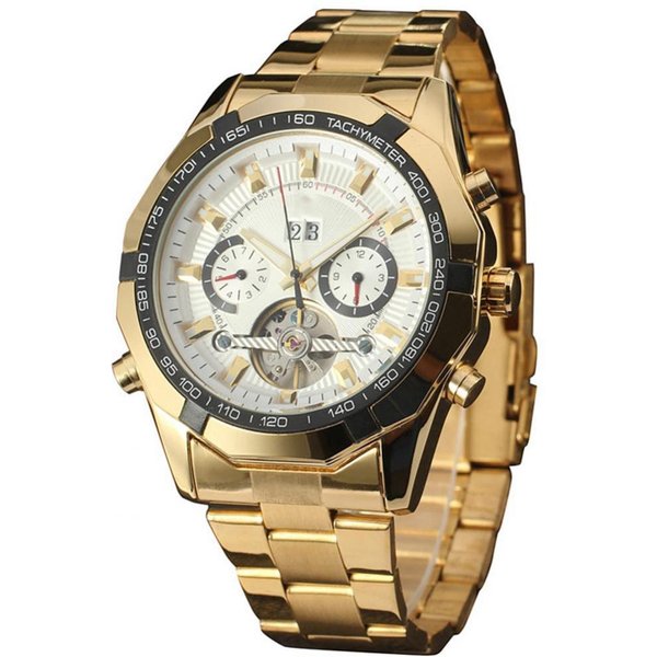 Reloj De Pulsera MecáNico AutomáTico Con Calendario Forsining Para Hombre De Negocios(Oro Blanco)-image