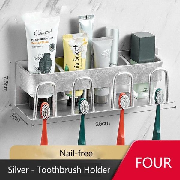 Soporte Para Cepillos De Dientes Con Portavasos Organizador De BañO Estante Para Almacenamiento De Pasta De Dientes Soporte Para Maquinilla De Afeitar Accesorios De BañO-image