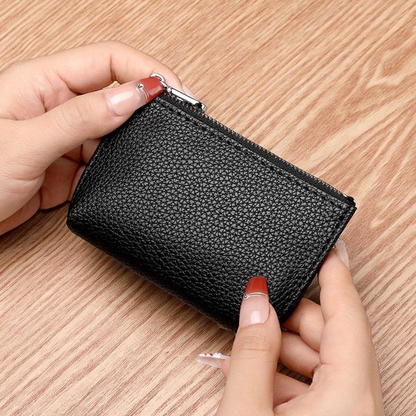 Mini Monedero De Cuero Suave, Tarjetero, Cartera Corta Fina De Cuero Con Cremallera, Llavero, Cartera-image