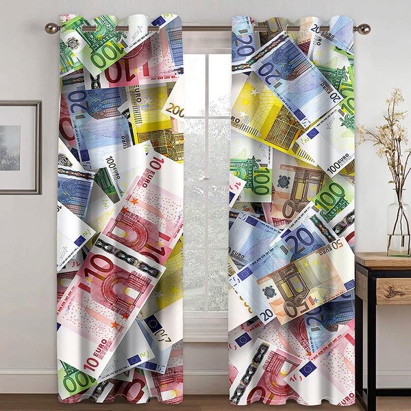 PieniąDze ZłOta Moneta Dolary AmerykańSkie 100$ ZasłOny Okienne Draperie Rolety Do Pokoju DziecięCego Salonu Kuchni Drzwi Dekoracja Domu 2 Sztuki 100W130H(Cm)40X51In&Grommet Top-image