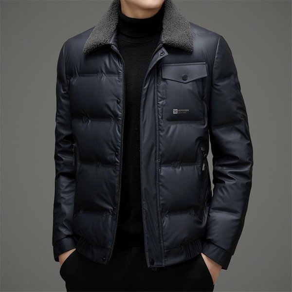 Chaqueta De Plumas Para Hombre PlumóN De Pato Blanco Invierno Nuevo Cuello De Piel Desmontable Gruesa CáLida Cuero PU Chaqueta De Plumas Abrigo Casual 4XL-image