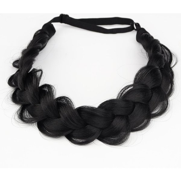 Banda EláStica Trenzada Hecha A Mano Ajustable Premium SintéTica Moda Para El Cabello Trenzado Diadema Sombrero Para Mujer 1Pcs/Lot Black-image