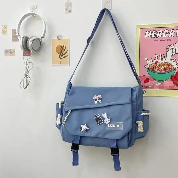 Bolso De Mensajero JaponéS, Bolso Escolar Coreano De Un Solo Hombro Para Chica, Estudiante, Estilo Hong Kong, Retro, Gran Capacidad, Para Mujer. Gray-image