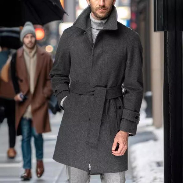 Abrigo De Lana Para Hombre De Manga RagláN De OtoñO E Invierno Abrigo De Lana De Largo Medio Con Solapa A La Moda CinturóN Abrigo Casual 2XL Gray-image