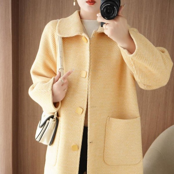 Abrigo De Lana De Doble Cara Abrigo De Lana Para Mujer Medio Y Largo L Beige-image