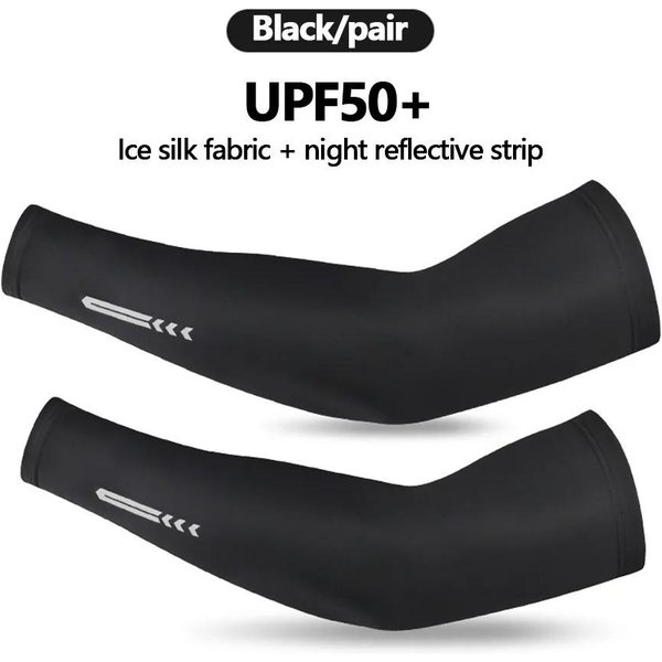 Mangas De Hielo De Seda Para El Verano, ProteccióN Solar Uv, Transpirables, Antideslizantes, Para Deportes Al Aire Libre, Ciclismo, Baloncesto M Negro-image