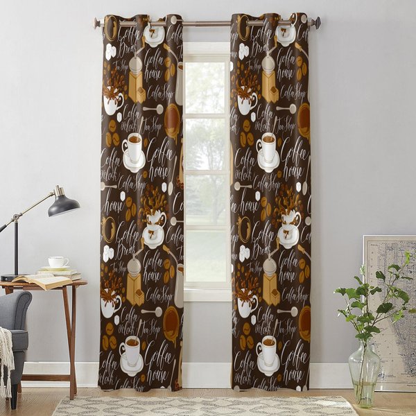 Kawa Ziarna Kawy FiliżAnka Kawy ZasłOna Okienna Salon Luksusowa Lambrekin ZasłOna Do Sypialni Dom Kuchnia Dekoracja ZasłOna 135W X 60H(Cm) X1 Gray-image