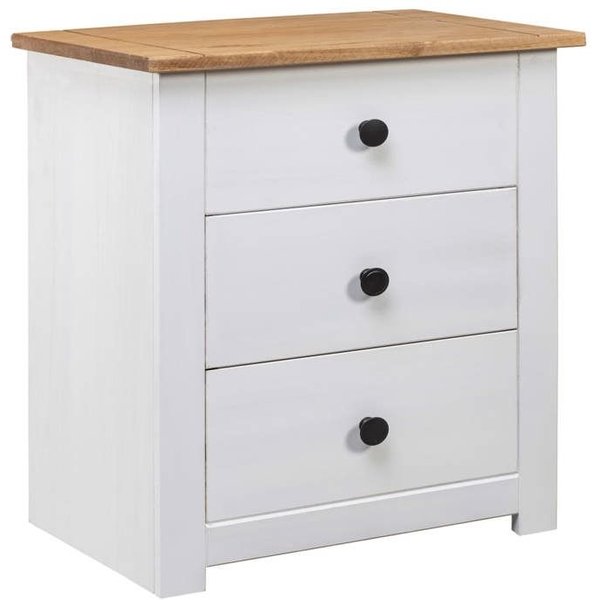 Mesita De Noche - Gama Panamá - Madera De Pino Macizo - 3 Cajones - Blanco-image