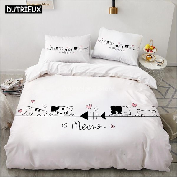 Uroczy Zestaw PośCieli Koty Na Imprezie ZwierzęCy 3D PośCiel Poszewka Na KołDrę Zestawy Tekstylia Domowe Dekoracja Rozmiar Twin Single Queen King Modny 150X200Cm 3Pcs-image