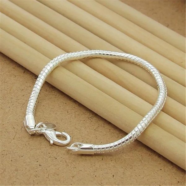 Pulsera De Cadena SóLida De Plata Esterlina Noble Fina Para Mujeres Y Hombres, Amuleto Para Fiesta, Regalo De Boda, JoyeríA De Moda 20CM-image