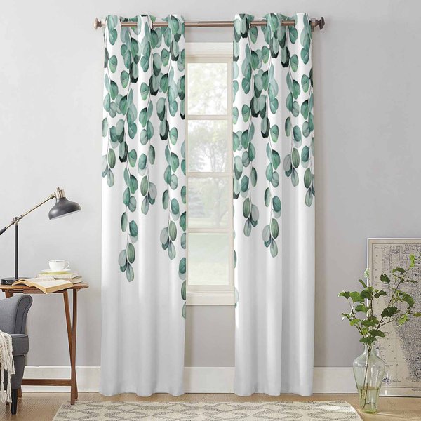 LiśCie Eukaliptusa GałęZie Tekstura ZasłOny Okienne Do Salonu Luksusowa ZasłOna Do Sypialni ŻAluzje Kuchenne Draperie ZasłOny 135W X 60H(Cm) X1 Gray-image