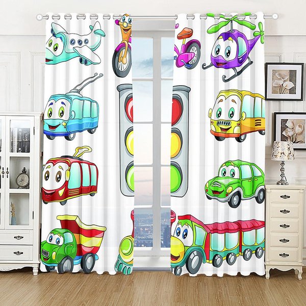 2 Szt. Urocze KreskóWkowe Samochody CiężArowe Koparki ZasłOny Na Okna Do Pokoju DziecięCego Rolety Dekoracja Domu Cortinas (W50H130Cm)-2Pcs&Hook Gray-image