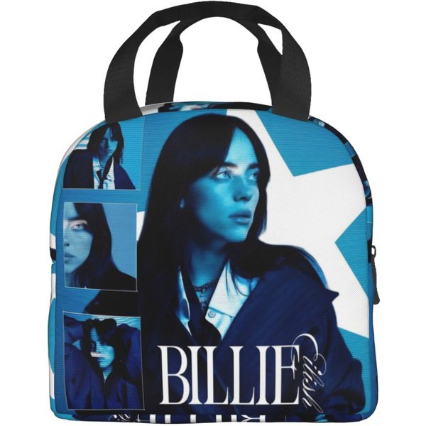 Bolsa De Almuerzo Aislada B-Billie-Girl E-Eilish Cantante Estadounidense Contenedor De Almuerzo INS Enfriador De Moda Bolsa De Almuerzo TéRmica Para El Trabajo Option 1 Blue-image