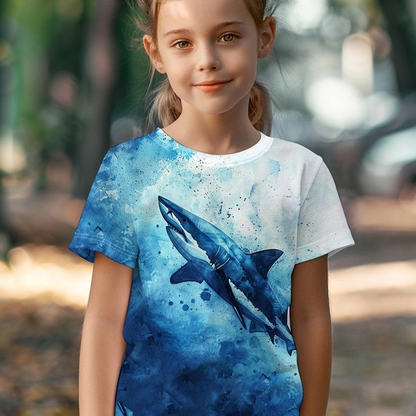 Odzież DziecięCa DziewczęCa Koszulka KróTki RęKaw Nadruk KreskóWkowy 3D DziecięCa Odzież Letnia Casual Kawaii OkrąGłY Dekolt DziewczęCa Odzież Topy 120 Blue-image