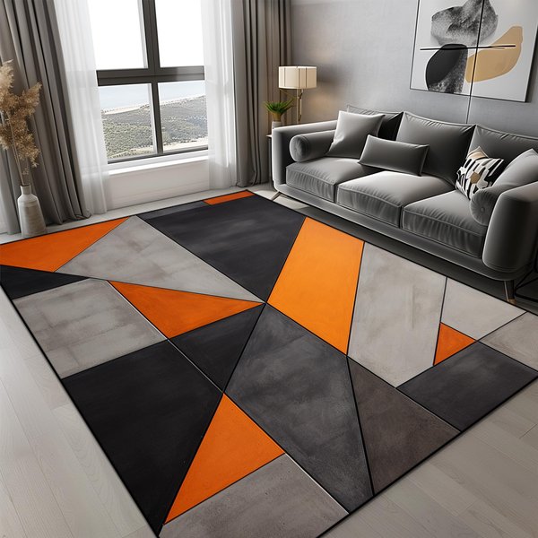 PomarańCzowy Geometryczny Dywan Nowoczesny Luksusowy Dywan Do Salonu AntypośLizgowy ŁAtwy W Czyszczeniu DużY Rozmiar Mata PodłOgowa Do Dekoracji Domu Sypialni 60X90Cm Gray-image