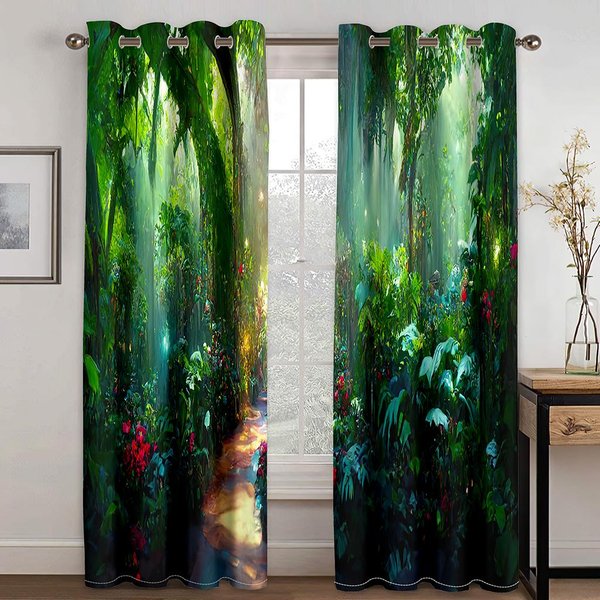 Druk 3D Fantasy Forest Cloud Sea ZasłOna Salon Sypialnia Ochrona Oczu Relaks Naturalny Krajobraz Tkanina ZasłOnowa Dwa KawałKi W50Xh130(Cm)X2Pcs&Hook Kolor Granatowy-image