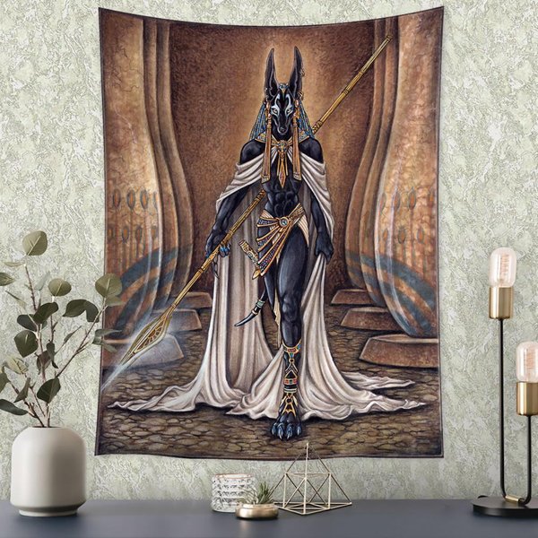 Tapiz De MitologíA Egipcia, Colgante De Pared, BrujeríA PsicodéLica, Mandala, Bohemio, Hippie, DecoracióN De Pared Del Dormitorio Y Sala De Estar 95X70Cm Black-image