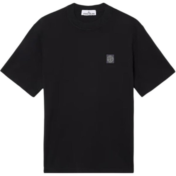 Camiseta De Manga Corta Con Cuello Redondo Y Canalé Con Parche De BrúJula Stone Island Ss25 Hombre Tops Negro K1S152100034-V0029 S Gray-image