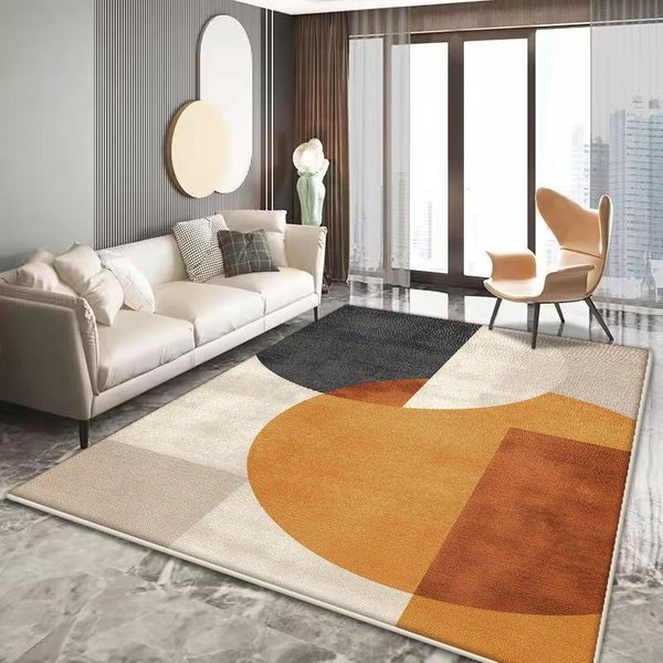 Alfombra Decorativa Moderna Naranja Sala De Estar Alfombras GeometríA Simple Hogar Sofá Alfombras Lujo Ligero Dormitorio Cabecera Alfombra Suave Para Piso 120*160Cm-image