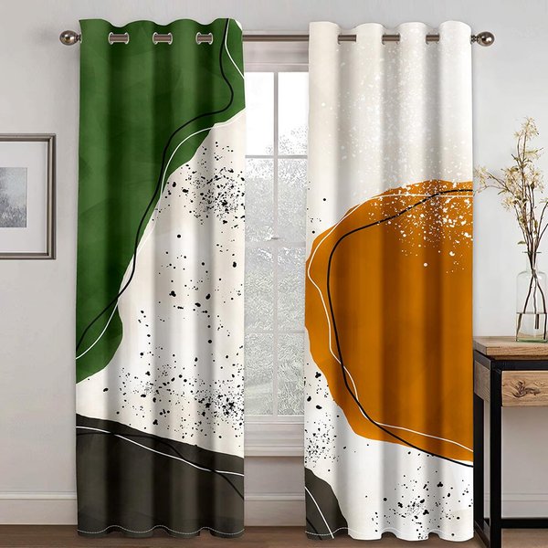 Boho Nowoczesny Design Abstrakcyjna Sztuka Geometryczny Liść SłOńCe 2 Sztuki Darmowa WysyłKa Cienkie ZasłOny Okienne Do Salonu Sypialni WystróJ Domu 100W130H(Cm)40X51In&Grommet Top-image